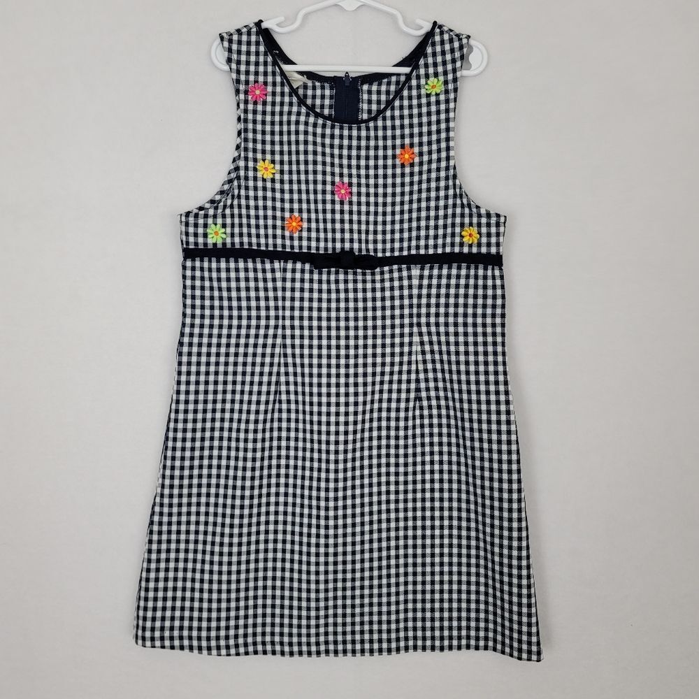 VTG Bonnie Jean Size 10 Girls Navy And White Gingham Sleeveless Dress Zip Up